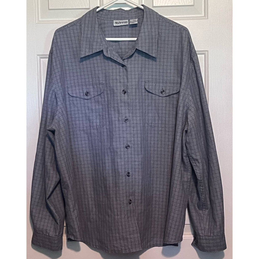 Apparenza Women's Gray White Plaid‎ Long Sleeve Button Front Shirt Size 3X